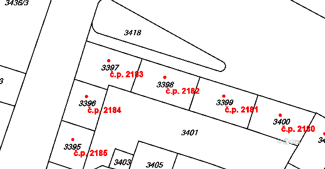 Teplice 2182 na parcele st. 3398 v KÚ Teplice, Katastrální mapa