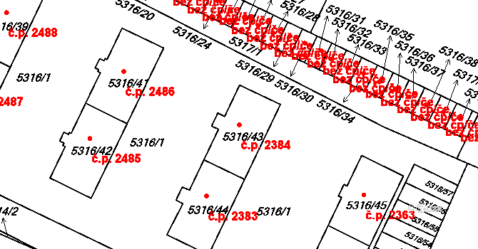 Frýdek 2384, Frýdek-Místek na parcele st. 5316/43 v KÚ Frýdek, Katastrální mapa