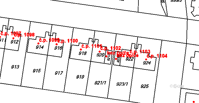 Sokolov 1102 na parcele st. 920 v KÚ Sokolov, Katastrální mapa