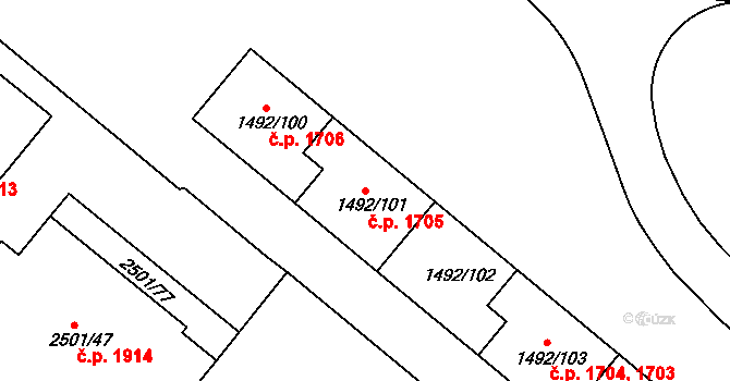 Sokolov 1705 na parcele st. 1492/101 v KÚ Sokolov, Katastrální mapa