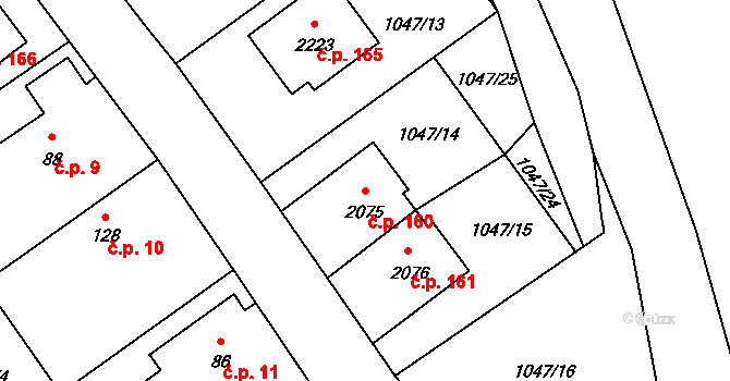 Hamrníky 160, Mariánské Lázně na parcele st. 2075 v KÚ Úšovice, Katastrální mapa