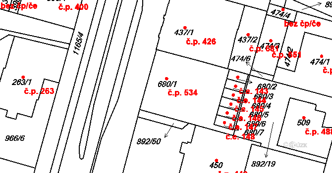 Mariánské Lázně 534 na parcele st. 680/1 v KÚ Mariánské Lázně, Katastrální mapa