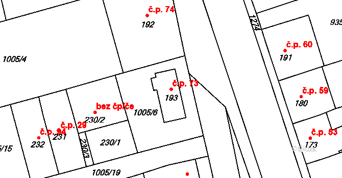 Debř 73, Mladá Boleslav na parcele st. 193 v KÚ Debř, Katastrální mapa