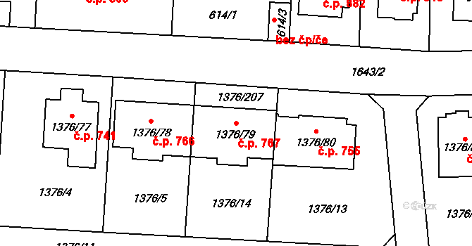 Řeporyje 767, Praha na parcele st. 1376/79 v KÚ Řeporyje, Katastrální mapa
