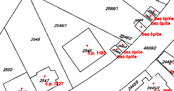 Smíchov 1187, Praha na parcele st. 2545 v KÚ Smíchov, Katastrální mapa