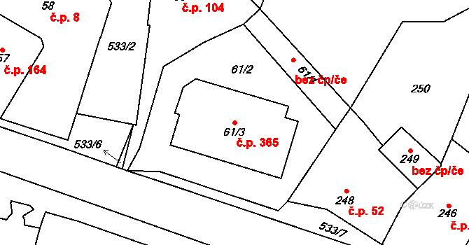 Liteň 365 na parcele st. 61/3 v KÚ Liteň, Katastrální mapa