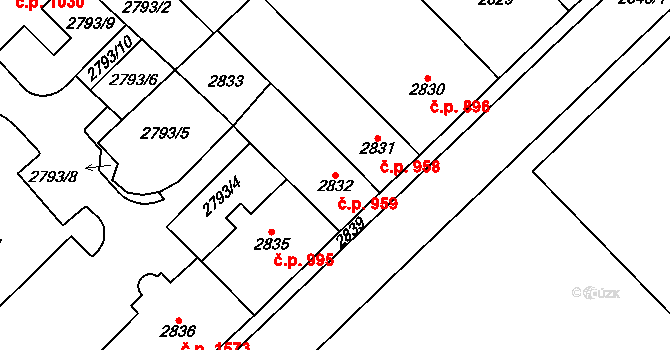 Chomutov 959 na parcele st. 2832 v KÚ Chomutov I, Katastrální mapa