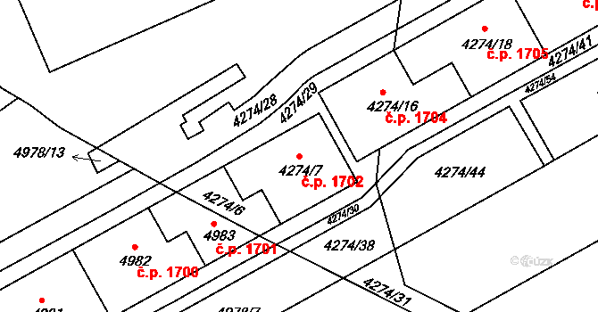 Jirkov 1702 na parcele st. 4274/7 v KÚ Jirkov, Katastrální mapa