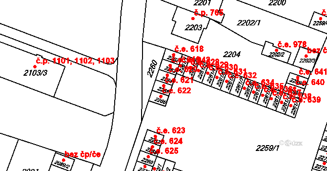 Kuřim 621 na parcele st. 2265 v KÚ Kuřim, Katastrální mapa