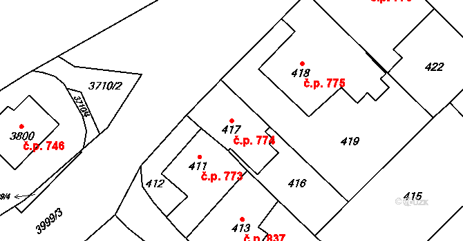 Fryštát 774, Karviná na parcele st. 417 v KÚ Karviná-město, Katastrální mapa