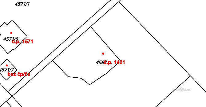 Město 1401, Havířov na parcele st. 4597 v KÚ Havířov-město, Katastrální mapa