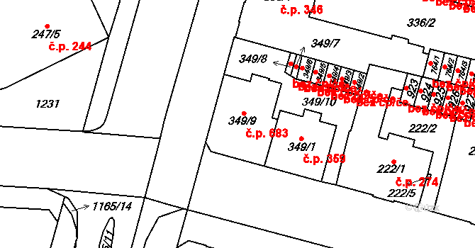 Mariánské Lázně 683 na parcele st. 349/9 v KÚ Mariánské Lázně, Katastrální mapa