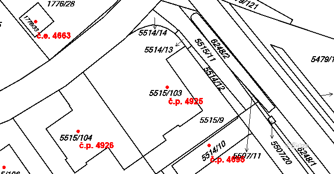 Jihlava 4925 na parcele st. 5515/103 v KÚ Jihlava, Katastrální mapa
