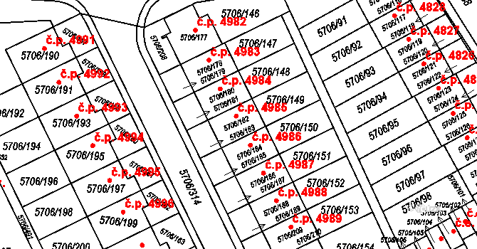 Jihlava 4985 na parcele st. 5706/182 v KÚ Jihlava, Katastrální mapa