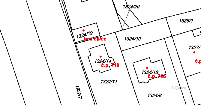Buštěhrad 719 na parcele st. 1324/14 v KÚ Buštěhrad, Katastrální mapa