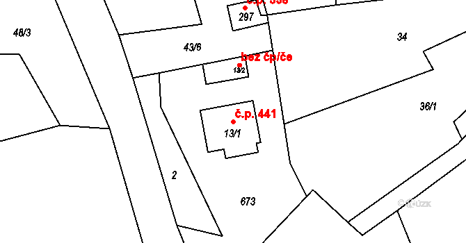 Přední Ptákovice 441, Strakonice na parcele st. 13/1 v KÚ Přední Ptákovice, Katastrální mapa