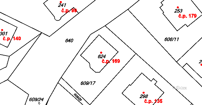 Čachovice 169 na parcele st. 624 v KÚ Čachovice, Katastrální mapa