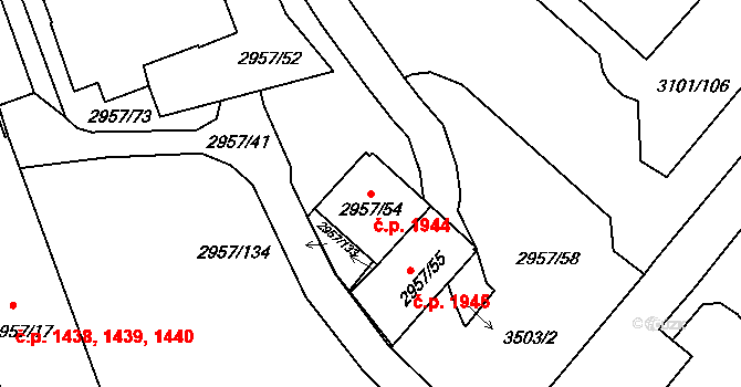 Pelhřimov 1944 na parcele st. 2957/54 v KÚ Pelhřimov, Katastrální mapa