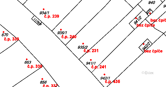 Šardice 231 na parcele st. 935/2 v KÚ Šardice, Katastrální mapa