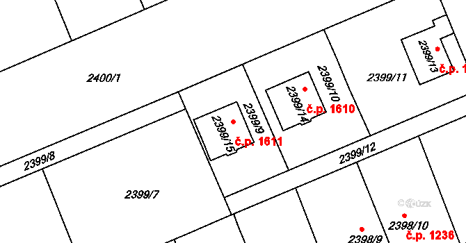 Holešov 1611 na parcele st. 2399/15 v KÚ Holešov, Katastrální mapa