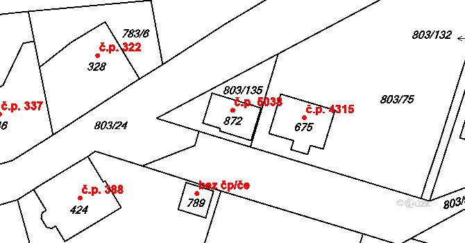 Kokonín 5038, Jablonec nad Nisou na parcele st. 872 v KÚ Kokonín, Katastrální mapa