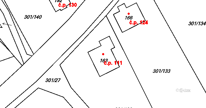 Druzcov 111, Osečná na parcele st. 163 v KÚ Druzcov, Katastrální mapa