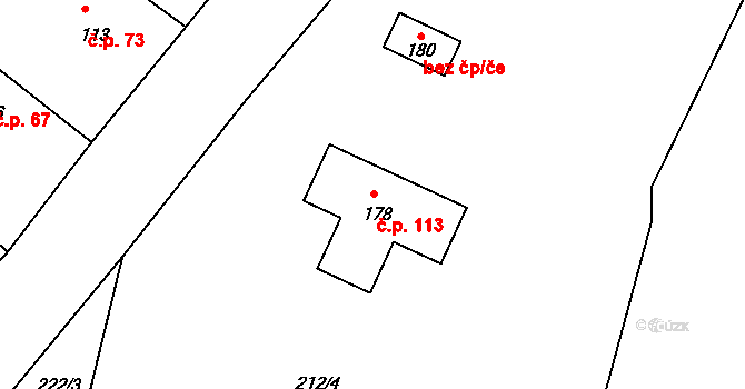 Hůrky 113, Lišov na parcele st. 178 v KÚ Hůrky u Lišova, Katastrální mapa