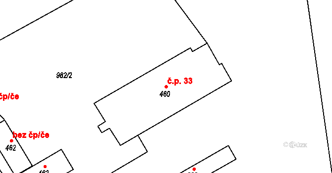Huntířov 33, Vítězná na parcele st. 460 v KÚ Huntířov, Katastrální mapa