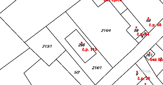 Staměřice 113, Dolní Újezd na parcele st. 298 v KÚ Staměřice, Katastrální mapa