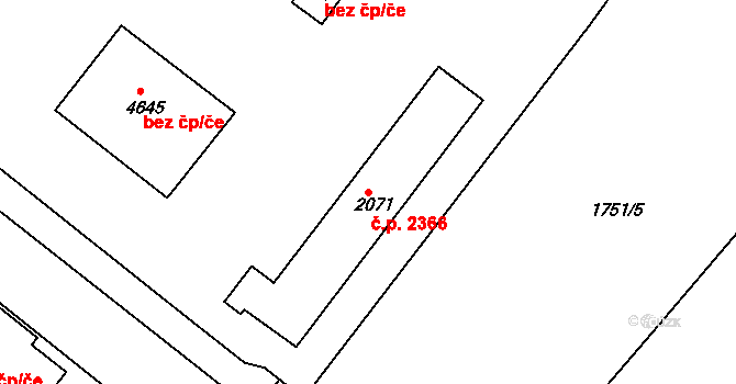 Uherský Brod 2366 na parcele st. 2071 v KÚ Uherský Brod, Katastrální mapa