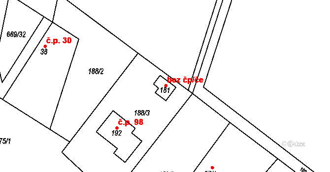 Býšť 30003679 na parcele st. 181 v KÚ Bělečko, Katastrální mapa