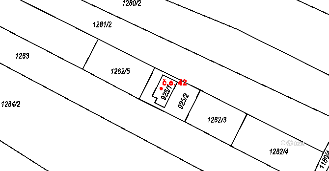 Prštné 42, Zlín na parcele st. 925/1 v KÚ Prštné, Katastrální mapa
