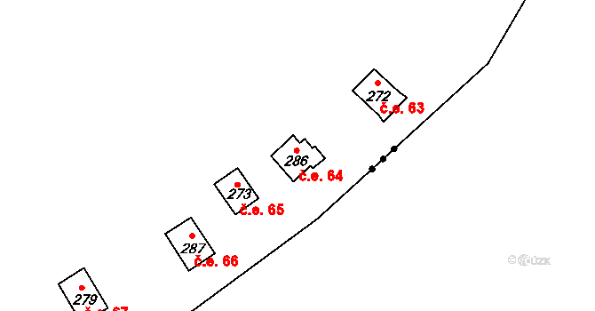 Jemčina 64, Hatín na parcele st. 286 v KÚ Hatín, Katastrální mapa