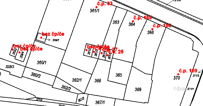Moravský Krumlov 27 na parcele st. 361/4 v KÚ Moravský Krumlov, Katastrální mapa