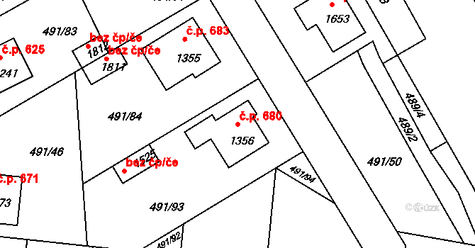 Votice 680 na parcele st. 1356 v KÚ Votice, Katastrální mapa