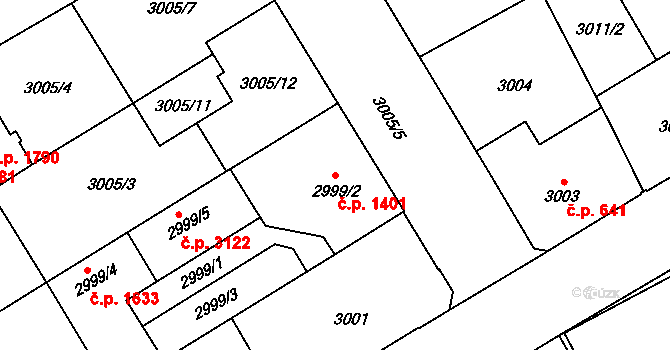 Moravská Ostrava 1401, Ostrava na parcele st. 2999/2 v KÚ Moravská Ostrava, Katastrální mapa