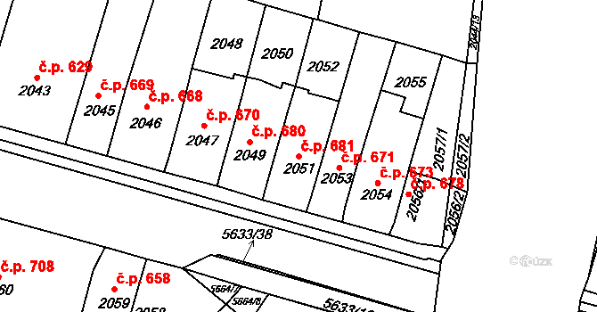 Velké Meziříčí 681 na parcele st. 2051 v KÚ Velké Meziříčí, Katastrální mapa