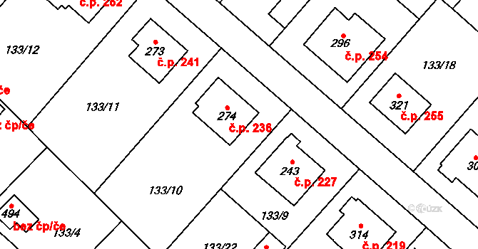 Bohdalov 236 na parcele st. 274 v KÚ Bohdalov, Katastrální mapa