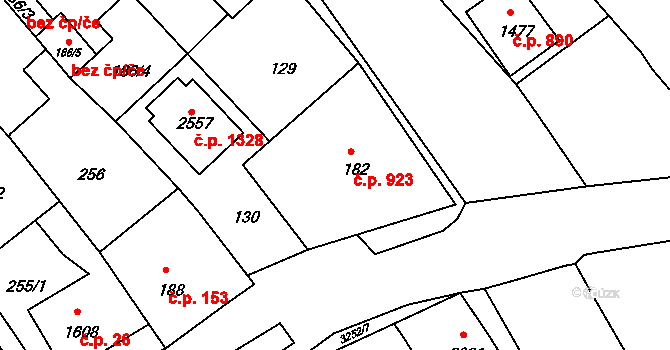 Vizovice 923 na parcele st. 182 v KÚ Vizovice, Katastrální mapa