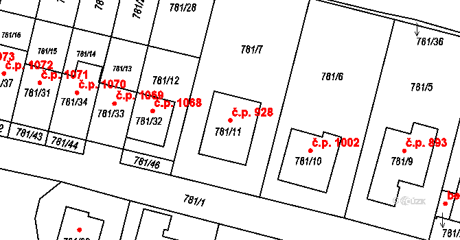 Kylešovice 928, Opava na parcele st. 781/11 v KÚ Kylešovice, Katastrální mapa