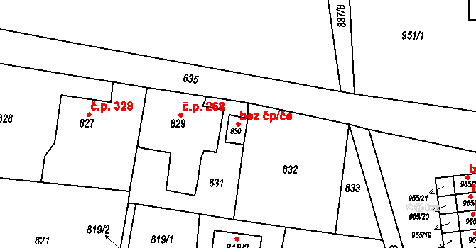 Baška 46453679 na parcele st. 830 v KÚ Baška, Katastrální mapa