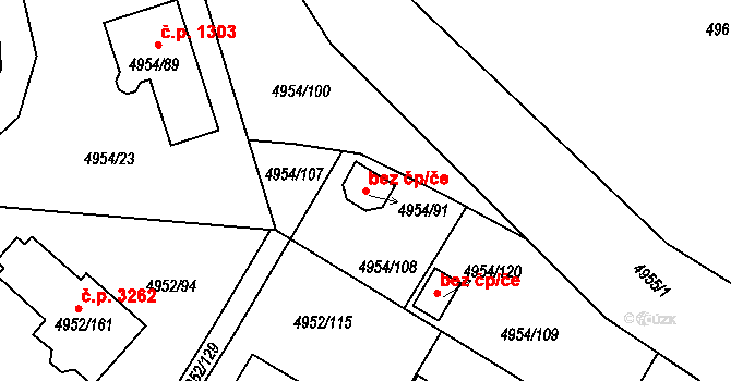 Most 48490679 na parcele st. 4954/91 v KÚ Most II, Katastrální mapa