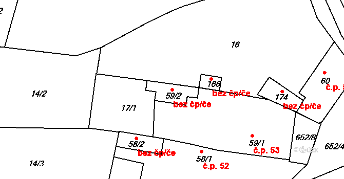 Hrobčice 49734679 na parcele st. 59/2 v KÚ Razice, Katastrální mapa