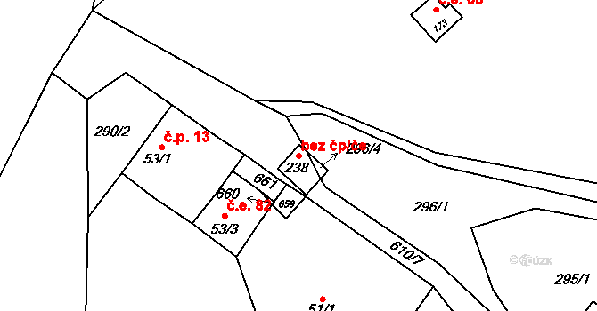 Branov 50288679 na parcele st. 238 v KÚ Branov, Katastrální mapa