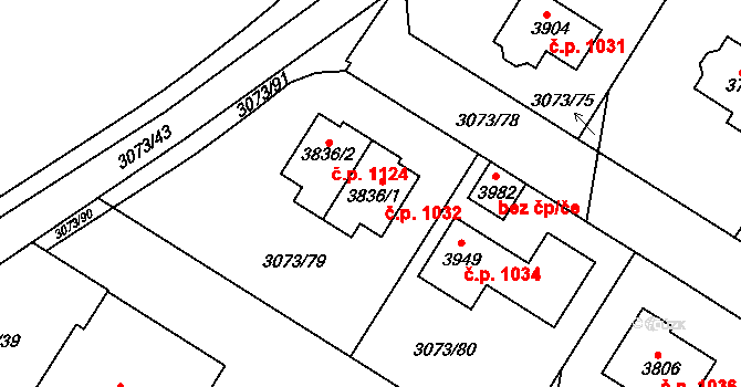 Žichlínské Předměstí 1032, Lanškroun na parcele st. 3836/1 v KÚ Lanškroun, Katastrální mapa