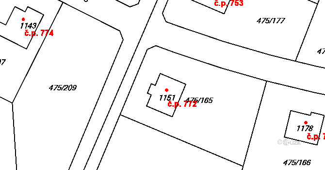 Dolní Bousov 772 na parcele st. 1151 v KÚ Dolní Bousov, Katastrální mapa