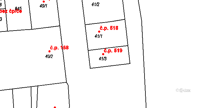 Slatiňany 519 na parcele st. 41/3 v KÚ Slatiňany, Katastrální mapa