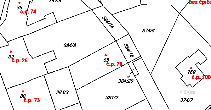Trpišov 75, Slatiňany na parcele st. 85 v KÚ Trpišov, Katastrální mapa
