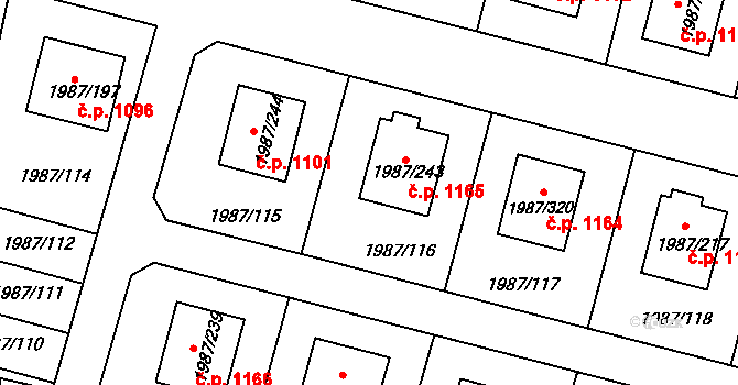 Nýřany 1165 na parcele st. 1987/243 v KÚ Nýřany, Katastrální mapa