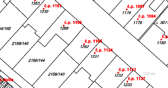 Choceň 1165 na parcele st. 1262/1 v KÚ Choceň, Katastrální mapa